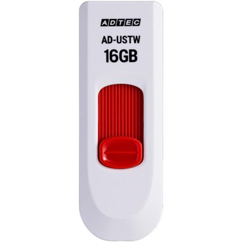 アドテック　ＵＳＢ２．０　スライド式フラッシュメモリ　１６ＧＢ　ホワイト／レッド　ＡＤ−ＵＳＴＷ１６...