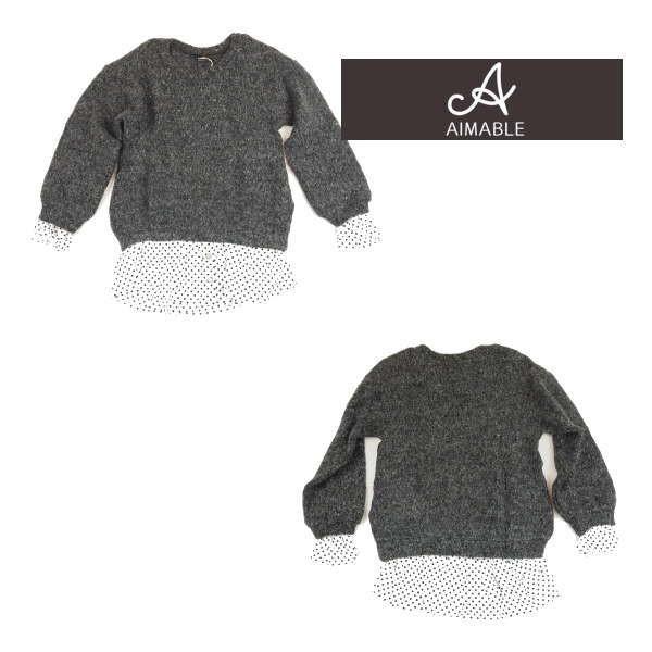 【セール/30%OFF】19'秋冬新作 AIMABLE エマーブル 水玉シャツレイヤードニットチュニ...