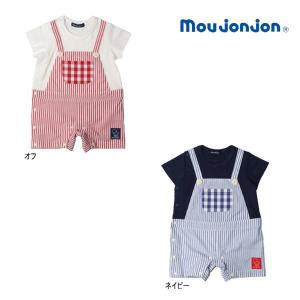 【セール/10%OFF】24'夏新作 moujonjon ムージョンジョン ストライプサロペット重ね着風ロンパース m32705 カバーオール 半袖 半そで ベビー キッズ 子ども服｜tanpopokids