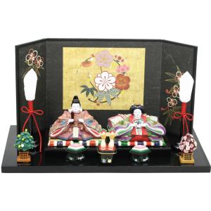 雛人形 コンパクト 内裏雛 若葉 中 絵屏風付 ひな人形 雛飾り おひな様