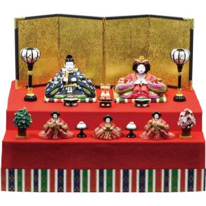 雛人形 コンパクト 京春雛 木製三段十人飾り(茶) ひな人形 収納し