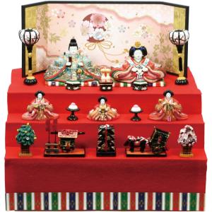 雛人形 コンパクト 京春雛 木製三段十人飾り(茶) ひな人形 収納し