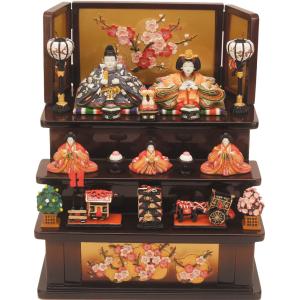 雛人形 コンパクト 京春雛 木製三段十人飾り(茶) ひな人形 収納し