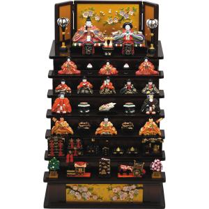 雛人形 コンパクト 京春雛 木製三段十人飾り(茶) ひな人形 収納し