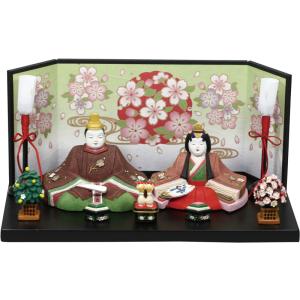 雛人形 コンパクト 若葉中雛人形 木製収納飾り桜(茶) ひな人形 収納