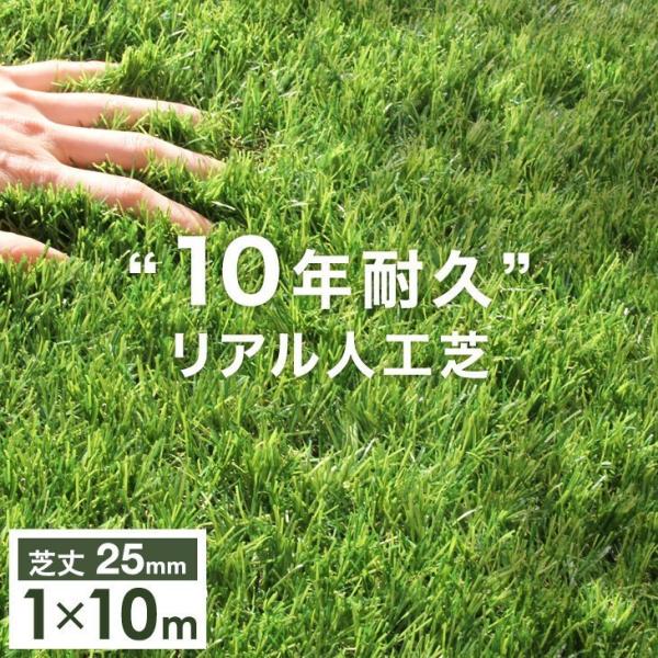 人工芝 ロール 1m×10m 芝丈25mm U字 ピン 24本セット diy 10年耐久 高密度 リ...