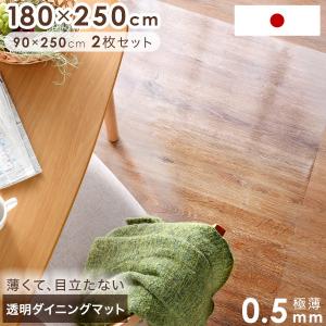 ダイニングマット キッチンマット 90×250cm 2枚セット 防水 透明 厚み0.5ｍｍ テーブルマット クリアマット 拭ける クリア