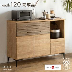 キッチンカウンター 収納 ロータイプ 食器棚 おしゃれ レンジ台 幅120 カップボード 収納 引き出し 完成品 木製 キッチン