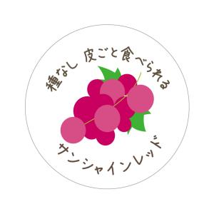サンシャインレッド　シール（549）種なし皮ごと食べられる（ぶどうイラスト入） アート紙　ぶどう品種 シール丸形(サイズ40ミリ-120枚)　(サイズ30ミリ-240枚)