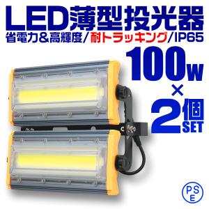 LED投光器 2個セット 100W 薄型 COBチップ搭載 LED 投光器 昼光色 ledライト 作業灯 ワークライト サーチライト 壁掛け照明 看板灯 集魚灯 駐車場灯 外灯｜tantobazarshop