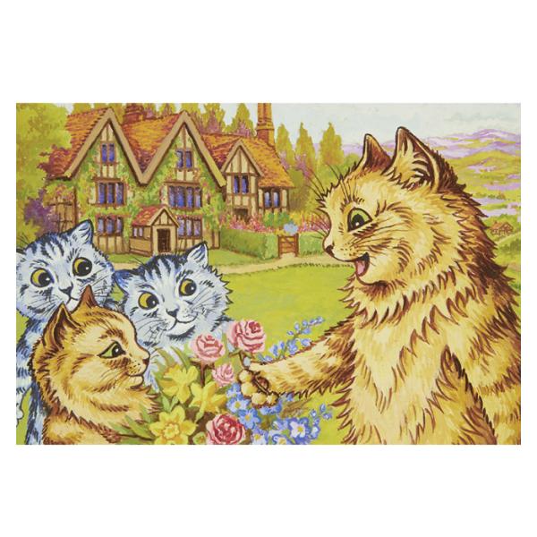 ポストカード 庭にいる猫の家族 ルイス・ウェイン 世界の名画 絵画 おしゃれ 絵はがき 絵ハガキ メ...