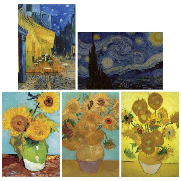 ポストカード お得な5枚セット 夜のカフェテラス 星月夜 ひまわり3本 ひまわり12本 ひまわり15...