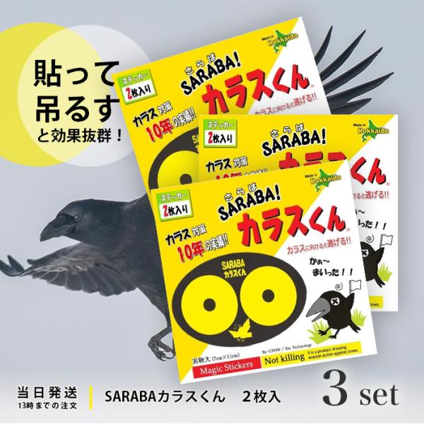 SARABA カラスくん 2枚入 カラス対策 ゴミ箱 屋外作業 3個 撃退