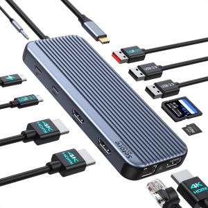 ドッキングステーション【 3 HDMI 12-in1】 USB C ハブ hdmi 3 HDMI 4K出力 3つ｜taranstore