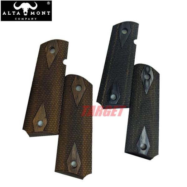 ☆アルタモント 1911 フルサイズ用 木製グリップ パネル ダイヤチェッカー メダリオン無し 赤 ...