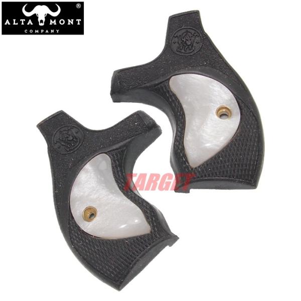 アルタモント S&amp;W Jフレーム用 ラバーグリップ オーバーサイズ ロゴ入り ホワイトパールインレイ...