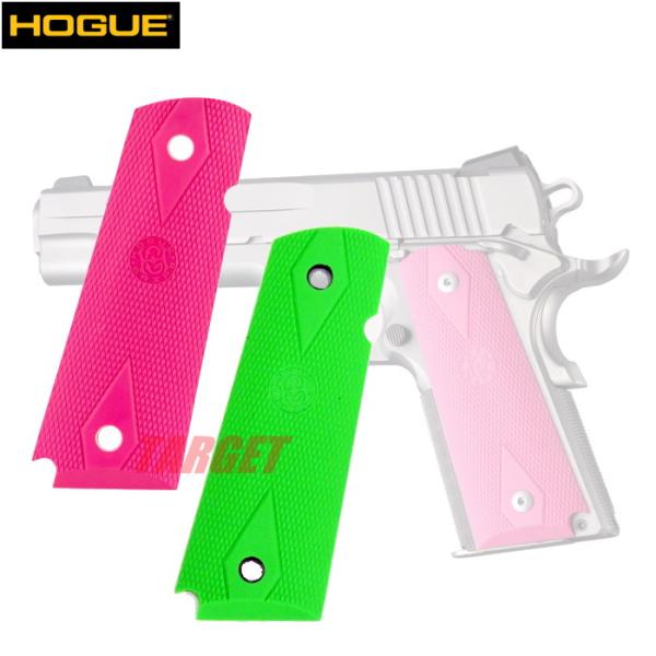 HOGUE 1911シリーズ用 ラバーグリップ ダイヤチェッカー パネル ゾンビグリーン/ピンク (...