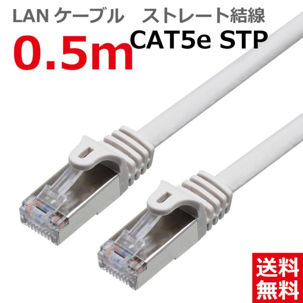 LANケーブル ランケーブル 0.5M CAT5E STPシールド ストレート ライトグレー CAT...
