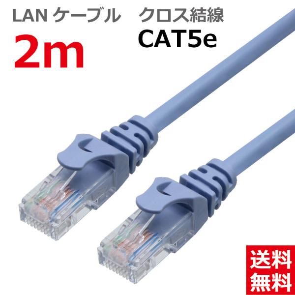 LANケーブル 2M CAT5E クロス結線 ライトブルー CAT5E RJ45プラグ つめ折れ防止...