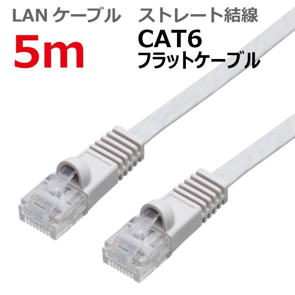 LANケーブル 5M CAT6 フラット ストレート ライトグレー CAT6 RJ45プラグ つめ折...