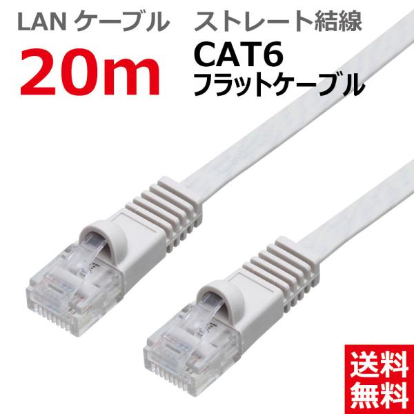LANケーブル ランケーブル 20M CAT6 フラット ストレート ライトグレー CAT6 RJ4...