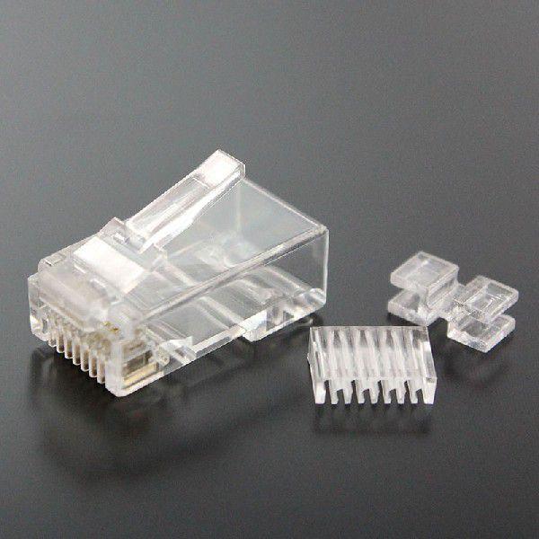 RJ45モジュラープラグ コネクタ CAT6 8極8芯 単線/撚り線共用 3ピース 50μ金メッキ ...