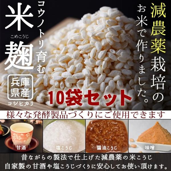 米麹 無添加 減農薬『コウノトリ育む米麹×10袋セット』300g×10個 乾燥タイプ 甘酒用 米糀 ...