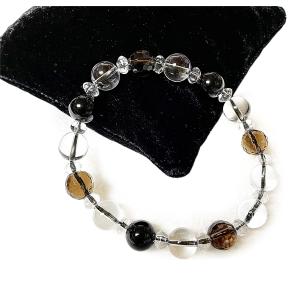 ★特選プレミアム★破邪♢4096 Hzセット【モリオン☆スモーキークォーツ】❤️ モリオン スモーキークォーツ 水晶 デザインブレスレット シンプル