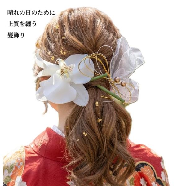 [髪飾りTATA8]成人式 卒業式 結婚式  かんざし 袴 振袖 留袖 和装 着物 胡蝶蘭 造花 ド...