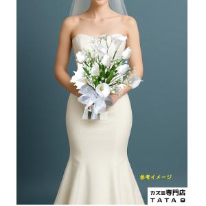 結婚式43*30cmブーケ(新郎ブートニア付かない)  造花の花束 *スワッグ＊前撮り 母の日 ウェディング ブライダルブーケ 白ホワイト79b｜tata8