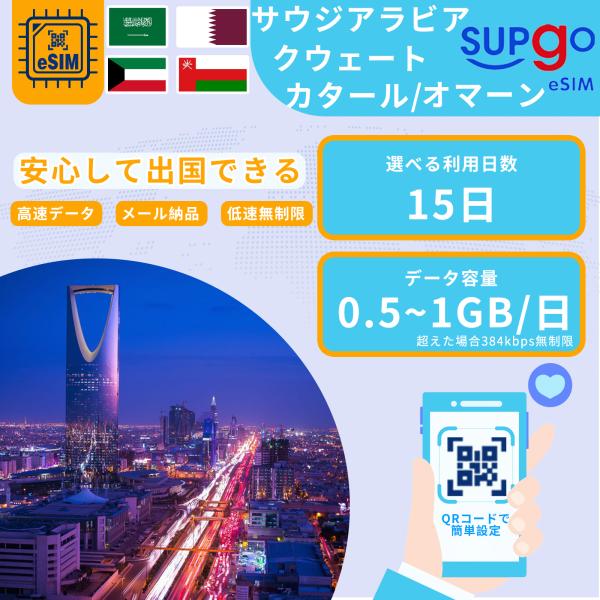 eSIM サウジアラビア カタール オマーン クウェート 7日間 1GB日 500MB/日 高速 デ...