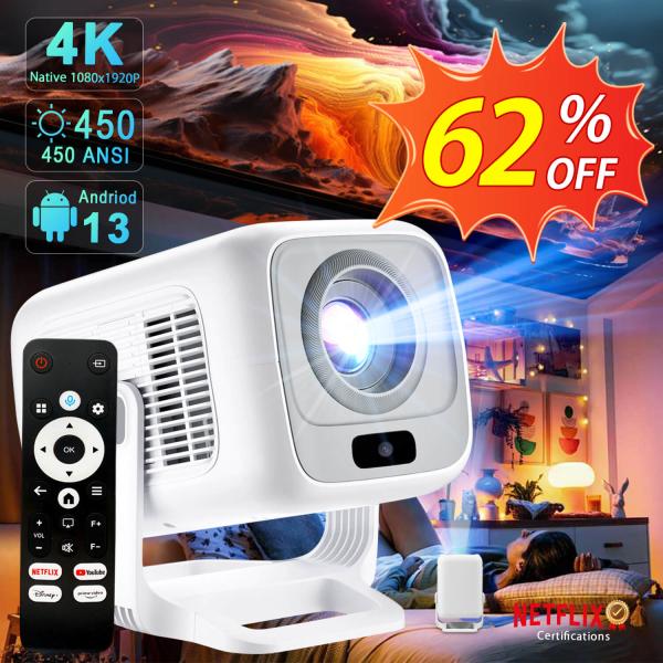 プロジェクター 家庭用 小型 天井投影 270度回転 Netflix認証 Android TV13 ...