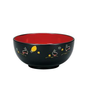 どんぶり 黒 夢うさぎ 食洗機対応 プラスチック製 （ 和食器 丼 丼椀