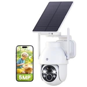 防犯カメラ 進化一体&分離両用型 500万画素 屋外 ソーラー 360° 夜間カラー 配線不要 ワイヤレス PTZ 防水 パンチルト 監視カメラ wifi 双方向会話 2.4GHz