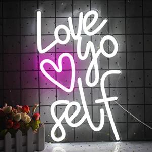 LoveYoselfネオンサインホワイトピンクLEDネオンライト壁の装飾用USBネオンサイン寝室用ホームリビングルーム誕生日パーティーギフト
