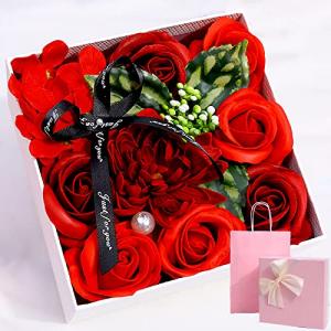 CaanDyy シャボンフラワー花束，ホワイトデーギフト ，フラワーソープ 薔薇 リボン付き専用ボックス 専用手提げ袋 メッセージカード付 石鹸花 バ