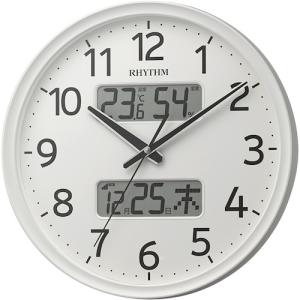 RHYTHM 電波 壁掛け時計（アナログ表示） 温湿度計付き カレンダー 連続秒針 白 Φ350×52mm (8FYA03SR03) (157-8319)