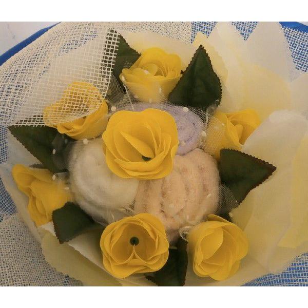 愛媛特産品・今治タオルとフラワーソープのブーケ(大)イエロー プラケース包装なし 贈り物に最適