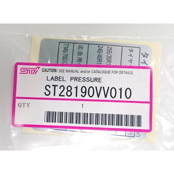 ST28190VV010【STI-スバル】Ｓ２０７用タイヤプレッシャーラベル【取寄せ】【メール便OK...