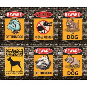 ブリキ看板　犬に注意 BEWARE OF DOG ペット持ち込み禁止 警告　猛犬注意　20cm×30cm アメリカ USA｜TAZAN