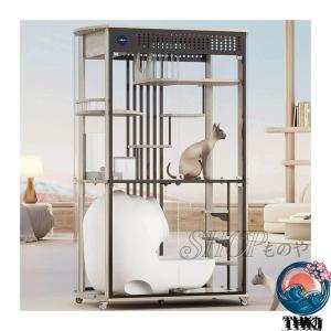 キャットハウス パノラマキャットヴィラ高級ガラス猫ルーム大型木製猫ケージ猫ハウスホーム猫キャビネット自動猫トイレを置くことができます キャット ヴィラ