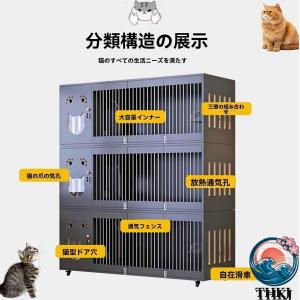 木製&キャスター付き キャットケージ 猫用ケー...の詳細画像3