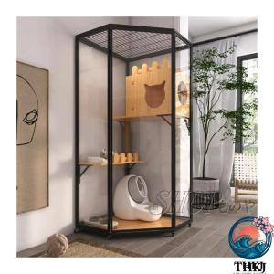 キャットハウス 高級猫ヴィラ猫ケージホーム大スペース無料ガラス猫ハウス猫部屋パノラマディスプレイキャビネット里親ペット キャット ヴィラ