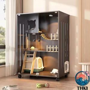 猫 ケージ 猫用ケージ 大型 木製多機能キャットハウス THKJ 猫用コンドミニアム キャスター付き 食べやすい お手入れ簡単 快適 ペットも快適 毎日のお世話に