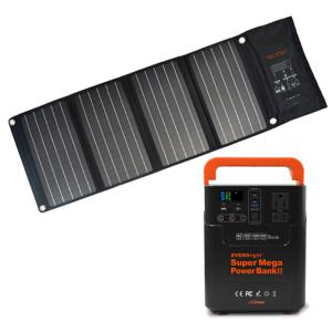 エバーブライト スーパーメガパワーバンクII   40W ソーラーパネル 特別セット / 災害用 非常用 充電 スマホ 電源 小型 LEDライト