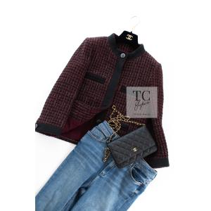 シャネル ジャケット スーツ CHANEL ネイビー ブルー アイボリー チェック コットン ノーカラー ツイード スカート 超美品 42 CHANEL - シャネル ジャケット スーツ CHANEL ネイビー ブルー
