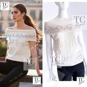 シャネル セーター CHANEL スワロフスキー 極上カシミア ノースリーブ ニット きらきら宝石 ふんわり柔らか カール美人見え 超美品 36 38