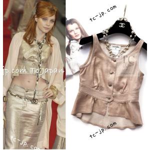 シャネル トップス CHANEL ゴールド メタリック ベスト チュニック カール・ラガーフェルド 貴重 34
