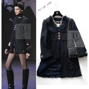 シャネル ジャケット CHANEL ブラック ネイビー メタリック コットン ツイード カールラガーフェルド 最高峰メティエダール 超美品 36