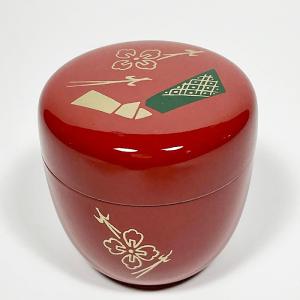 茶道具 薄茶器 朱塗 千代結び蒔絵 プラスチック中棗 紙箱入り 通年物｜teakomaya